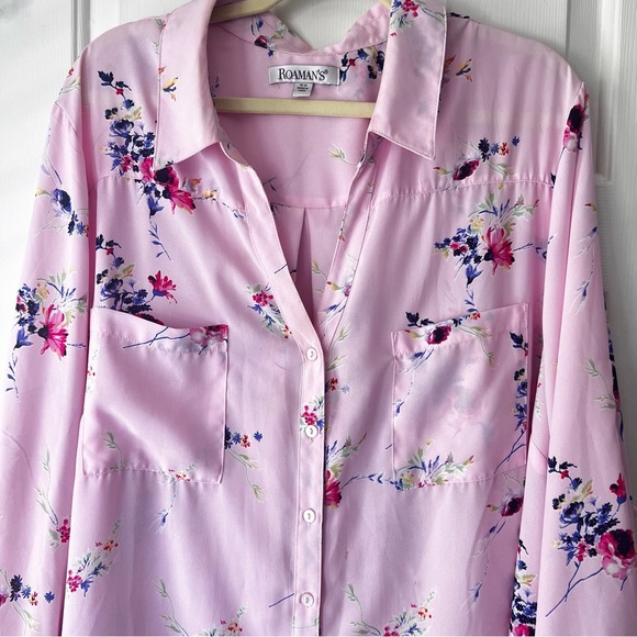 Roaman’s Lightweight Floral & Pink Plus Size Women’s Blouse 32W (3X) - Picture 8 of 13